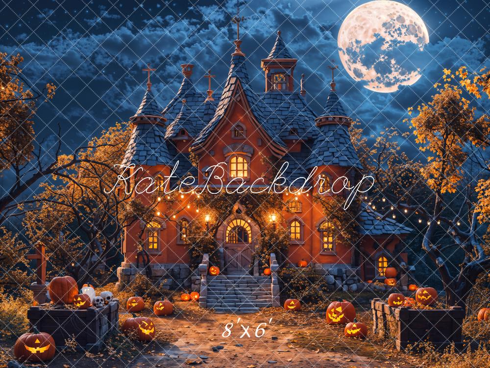 Kate Halloween Night Forest Pumpkin Castle Backdrop Designed by Chain Photography -UK