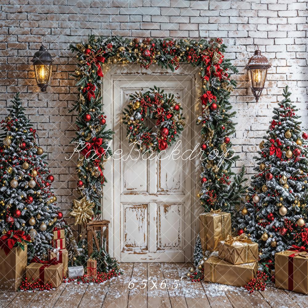 Kate Christmas Tree White Door Brick Wall Backdrop Designed by Emetselch -UK