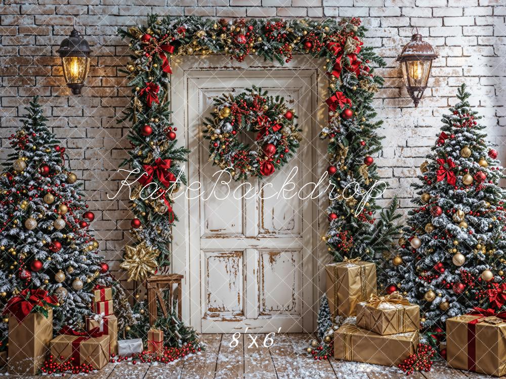 Kate Christmas Tree White Door Brick Wall Backdrop Designed by Emetselch -UK