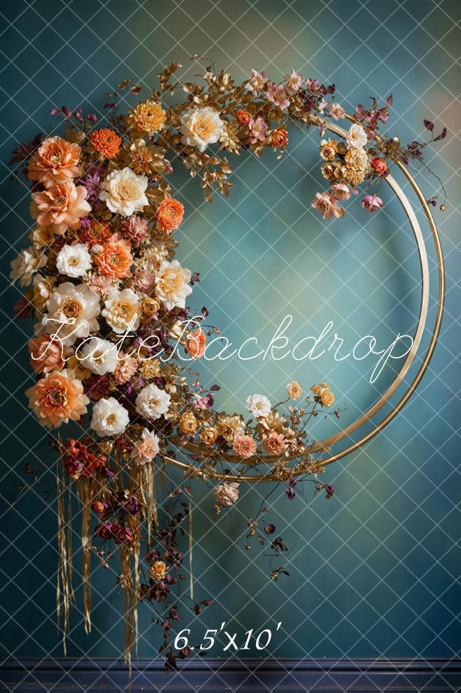 Kate Vintage Metal Wreath Blue Texture Wall Backdrop Designed by Chain Photography -UK