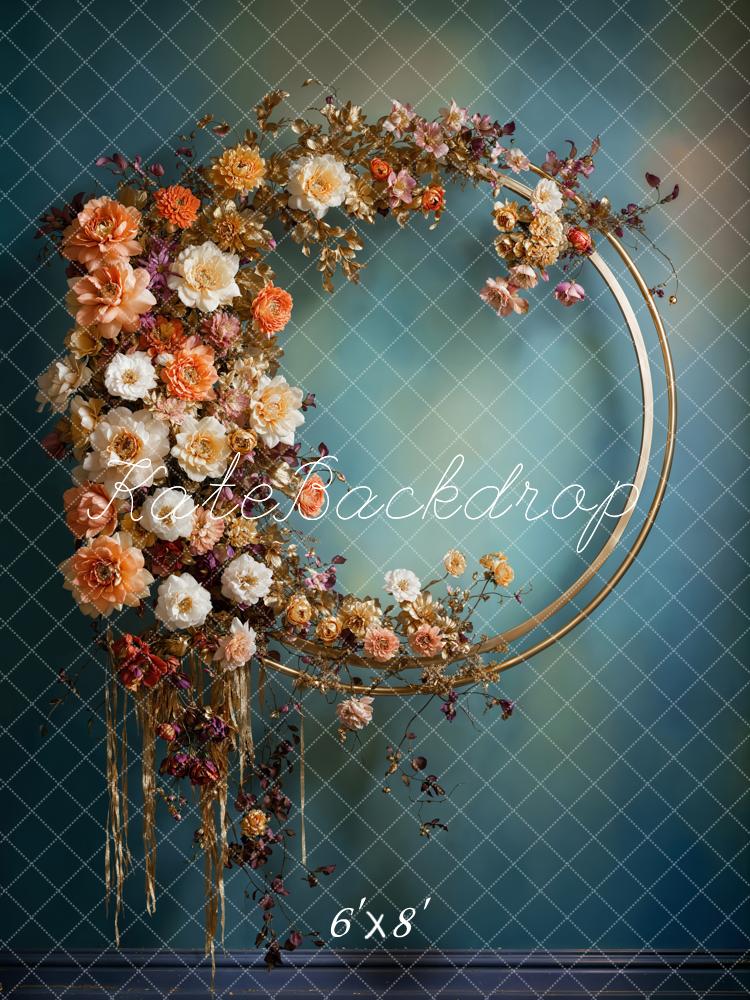 Kate Vintage Metal Wreath Blue Texture Wall Backdrop Designed by Chain Photography -UK