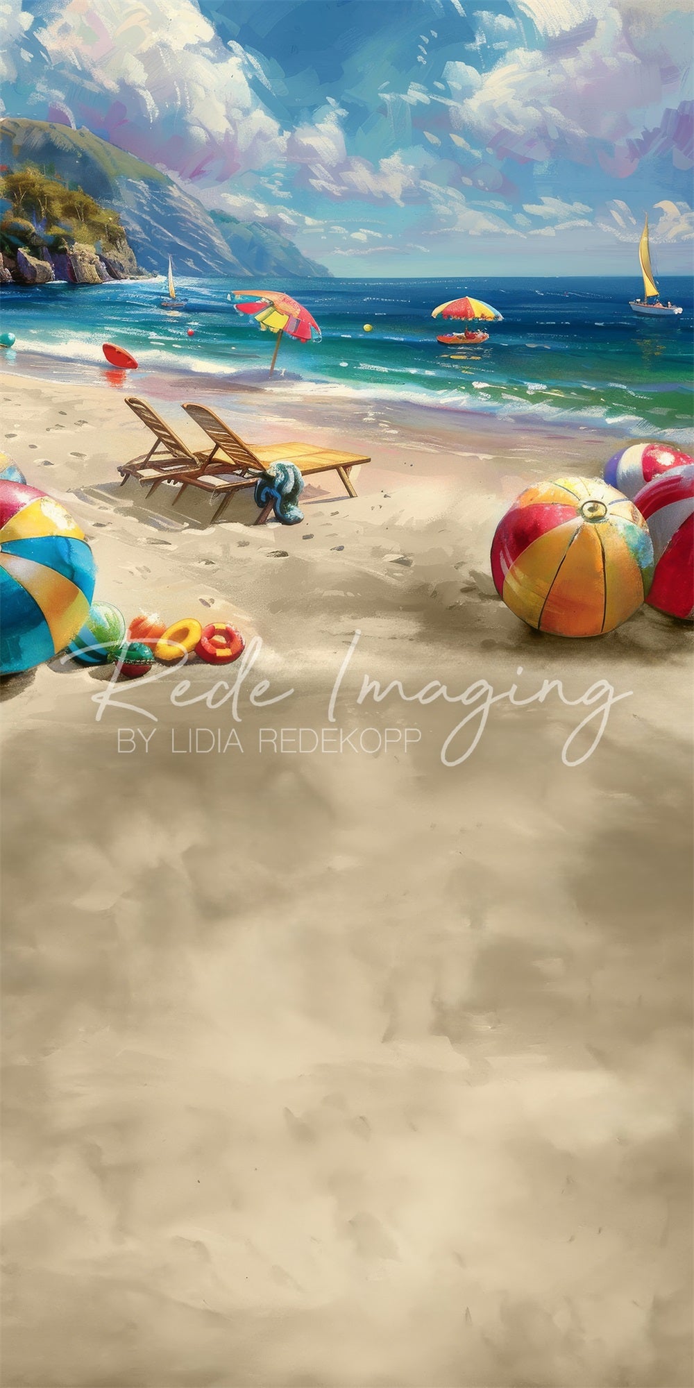 Lightning Deals Kate Sweep Summer Watercolor Sea Beach Colorful Ball Backdrop Designed by Lidia Redekopp -UK