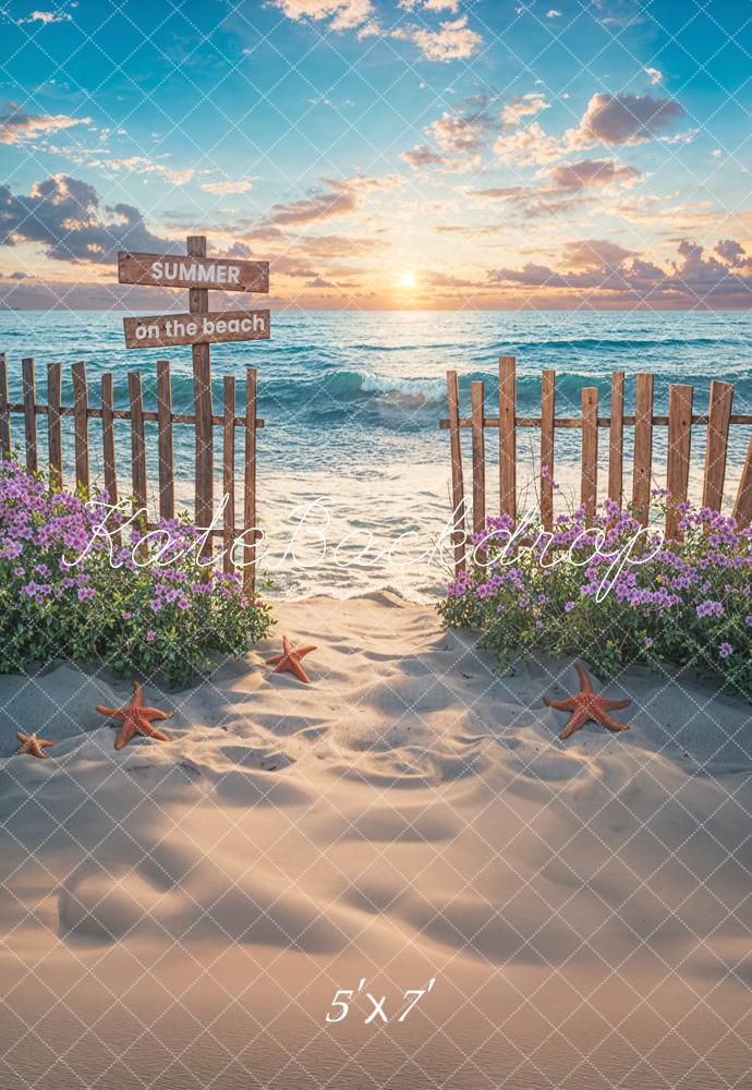 On Sale Kate Summer Seaside Beach Sunset Wooden Fence Backdrop Designed by Chain Photography -UK