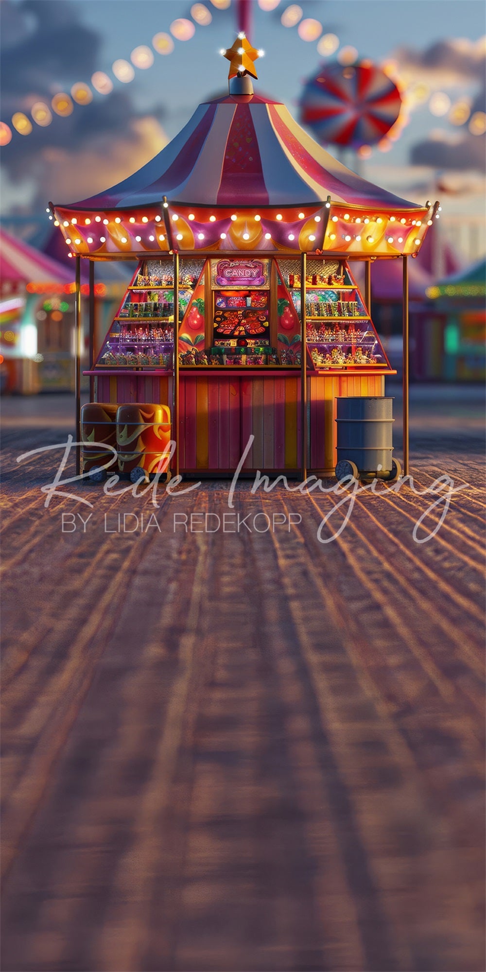 Kate Sweep Modern Carnival Circus Candy Store Backdrop Designed by Lidia Redekopp -UK