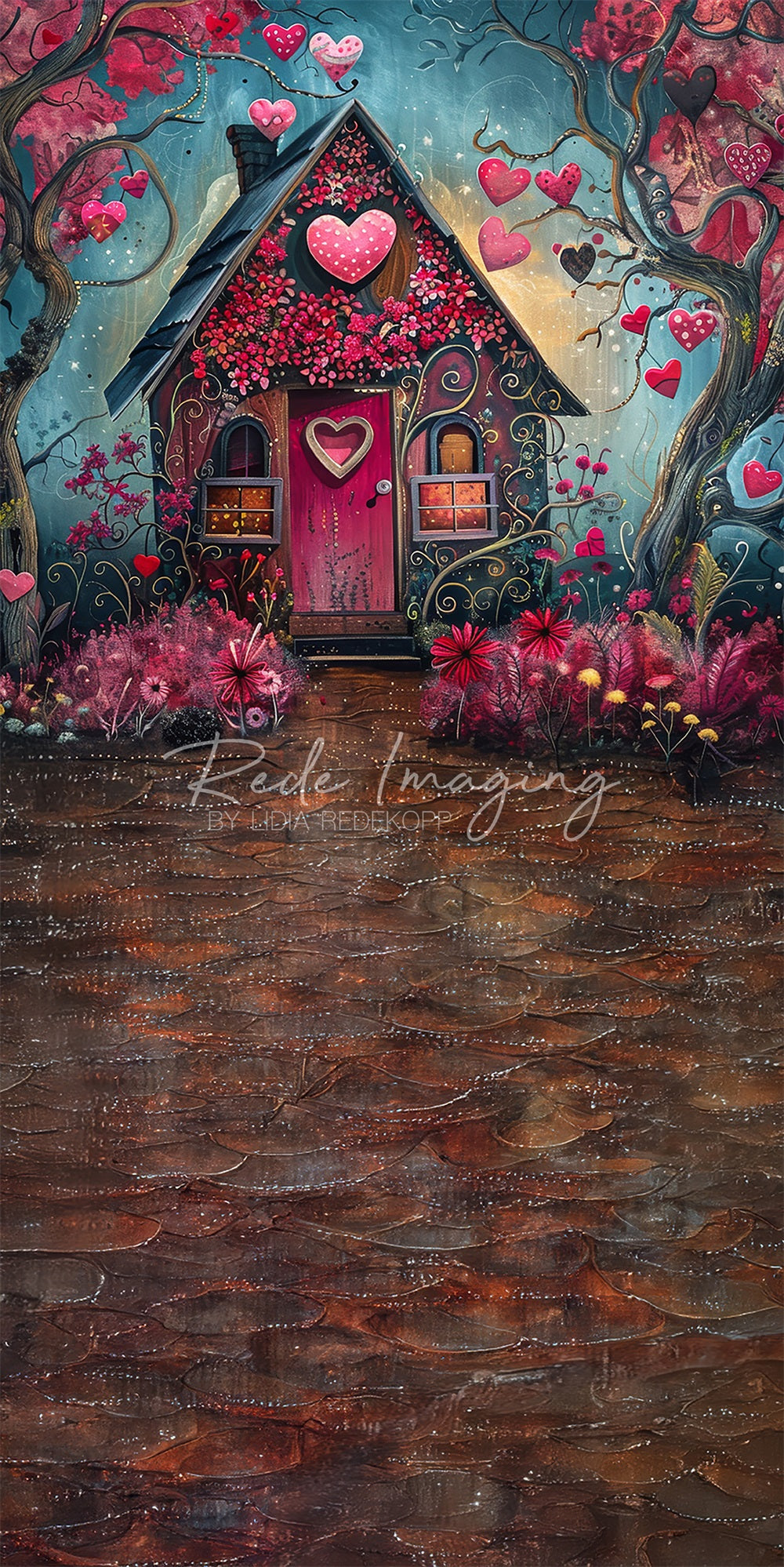 Kate Sweep Fantasy Cartoon Red Heart Hut Backdrop Designed by Lidia Redekopp -UK