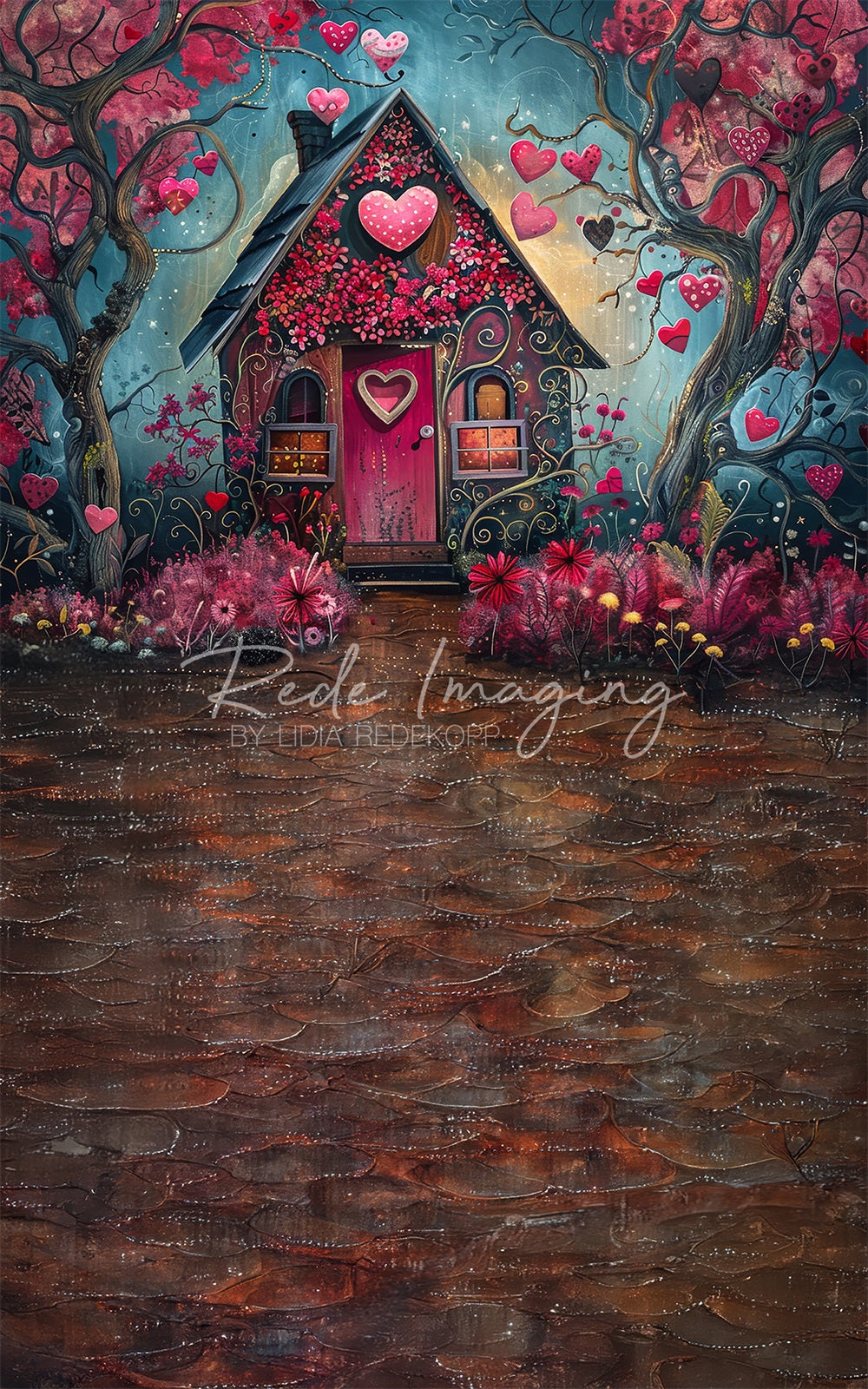 Kate Sweep Fantasy Cartoon Red Heart Hut Backdrop Designed by Lidia Redekopp -UK