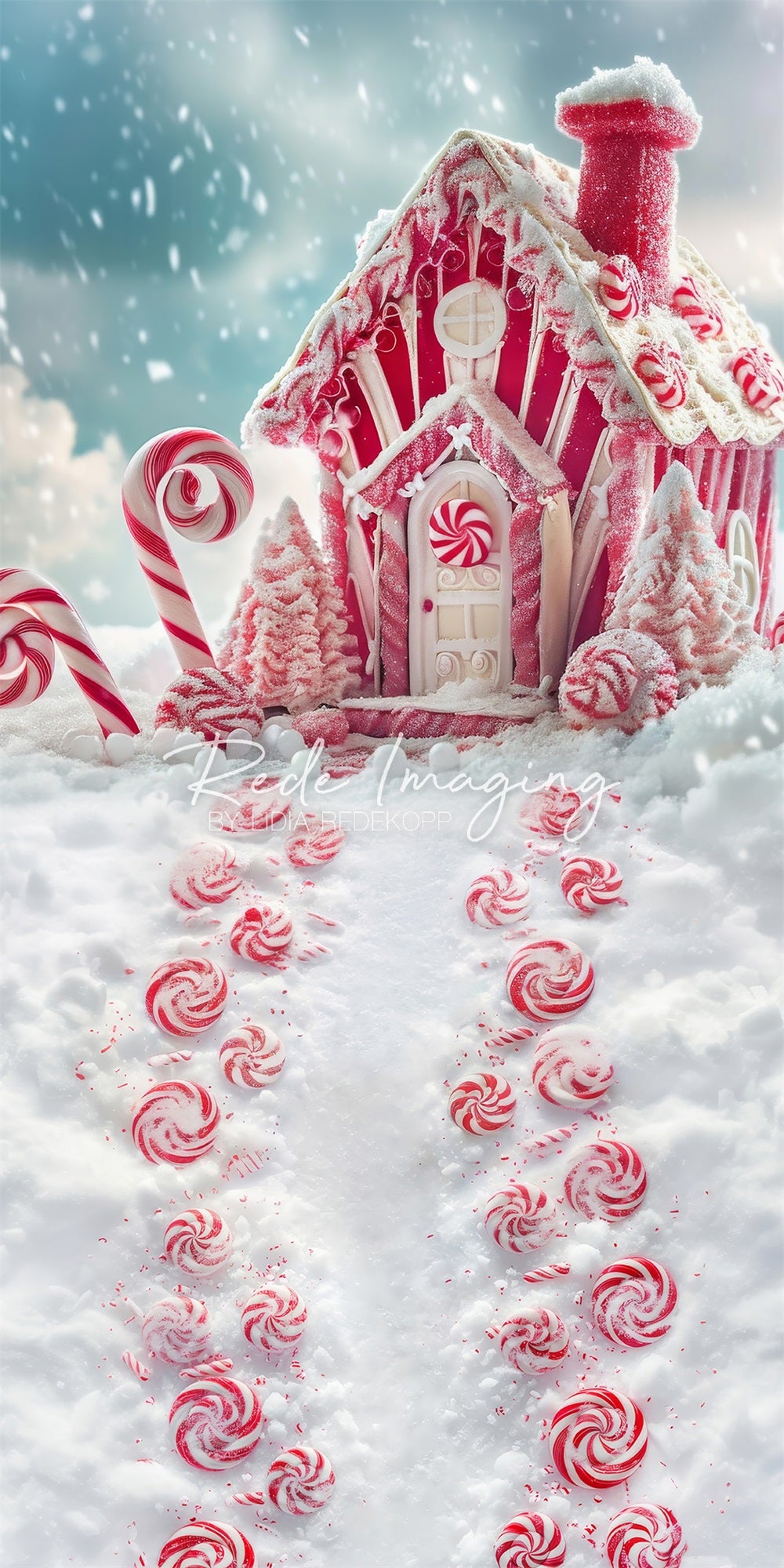 Kate Sweep Winter Red Fantasy Candy Hut Backdrop Designed by Lidia Redekopp -UK