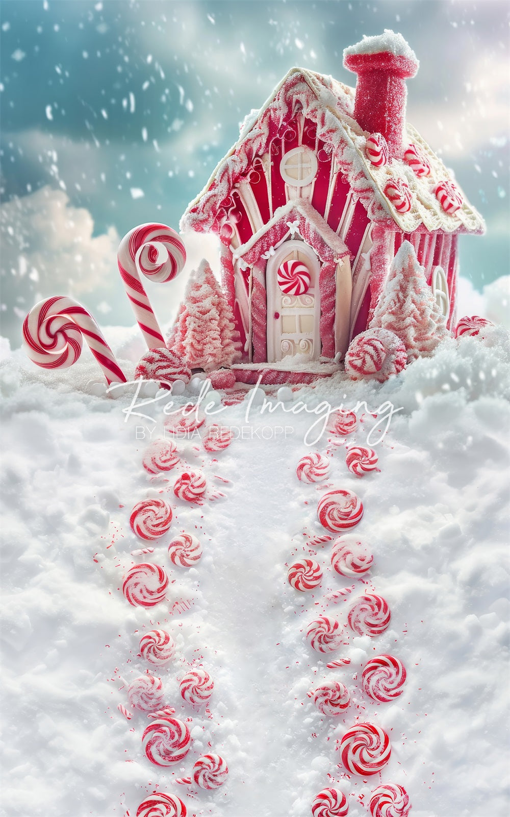 Kate Sweep Winter Red Fantasy Candy Hut Backdrop Designed by Lidia Redekopp -UK