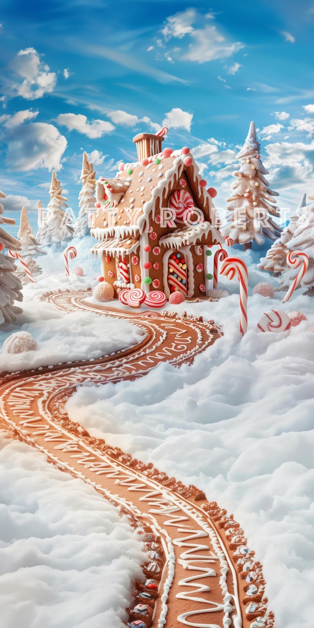 Kate Sweep Christmas Snow Gingerbread Candy Cane Backdrop Designed by Patty Robert -UK