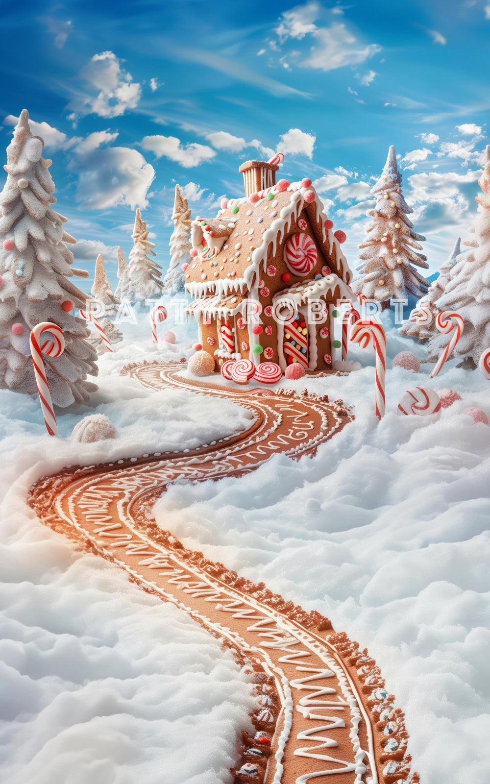 Kate Sweep Christmas Snow Gingerbread Candy Cane Backdrop Designed by Patty Robert -UK