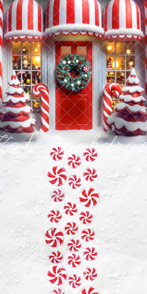 Kate Sweep Christmas Candy Cane Shop Snow Backdrop Designed by Mini MakeBelieve -UK