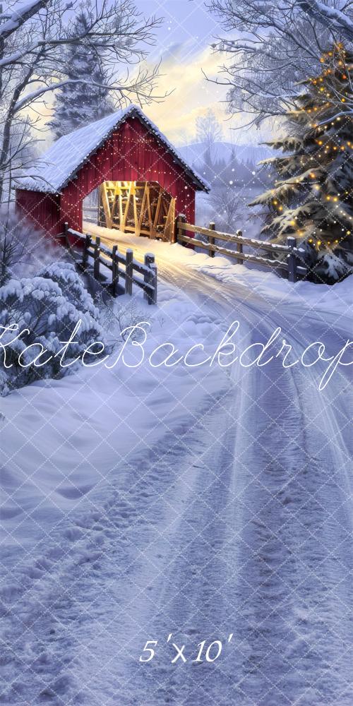 Kate Sweep Christmas Red Barn Bridge Backdrop Designed by Lidia Redekopp -UK