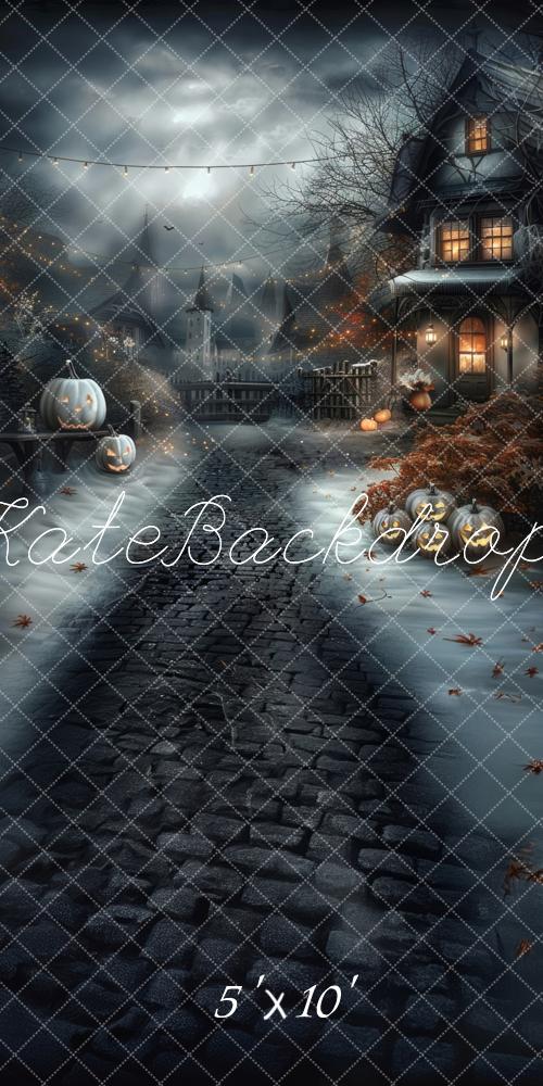 Kate Sweep Halloween House Pumpkin Lanterns Backdrop Designed by Lidia Redekopp -UK