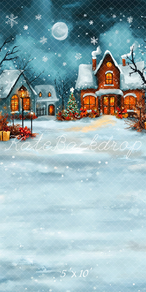 Kate Sweep Christmas Cartoon Snow Village Backdrop Designed by Lidia Redekopp