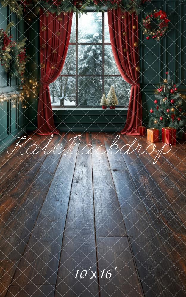 Kate Sweep Christmas Retro Green Window Snowy Backdrop Designed by Lidia Redekopp -UK