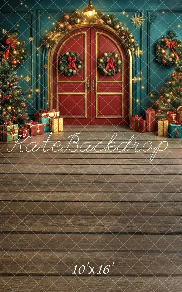 Lightning Deals Kate Sweep Christmas Arched Red Door Wreath Backdrop Designed by Lidia Redekopp -UK