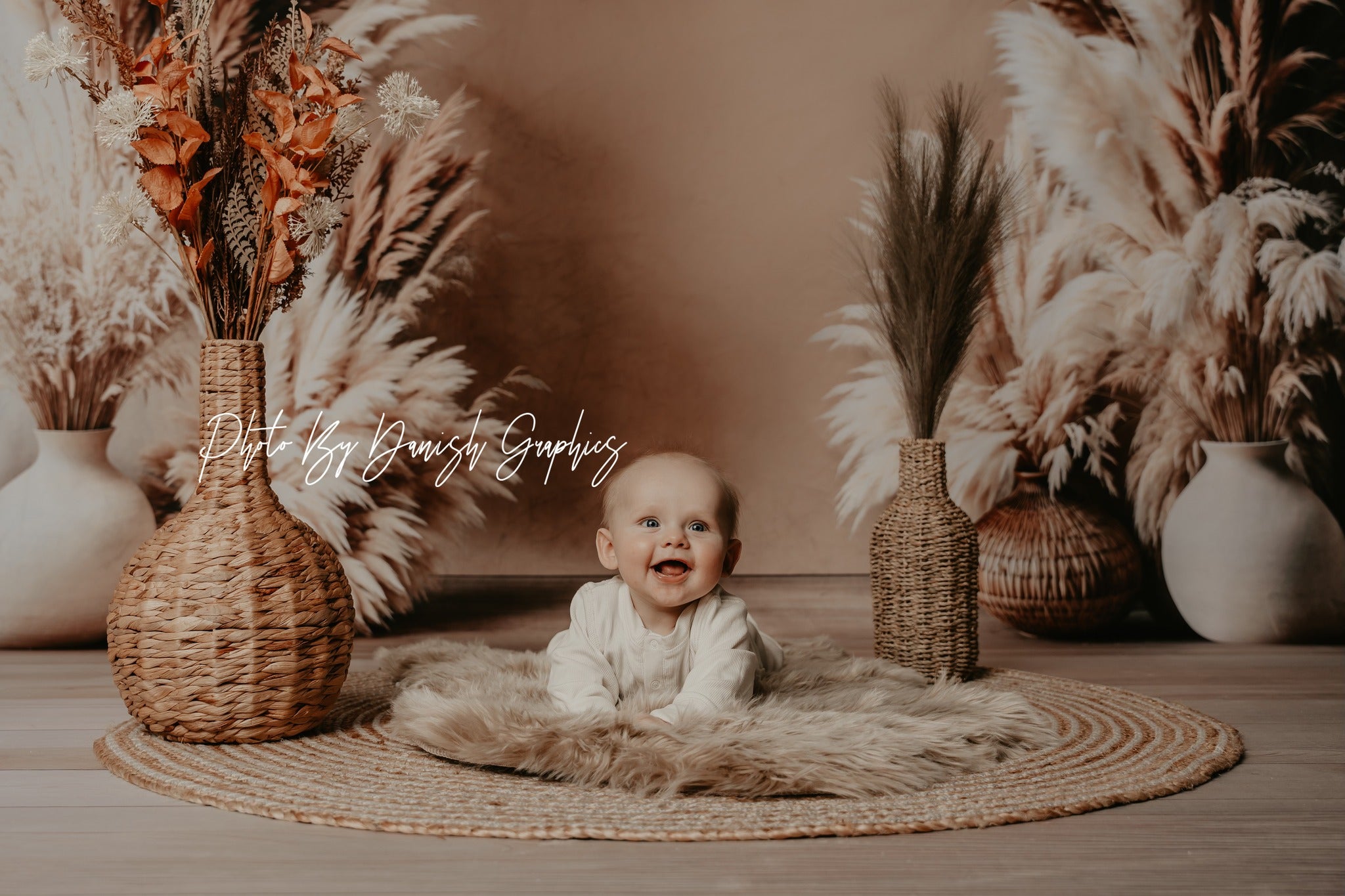 Kate Sweep Boho Floral Arch Beige Backdrop Designed by Emetselch