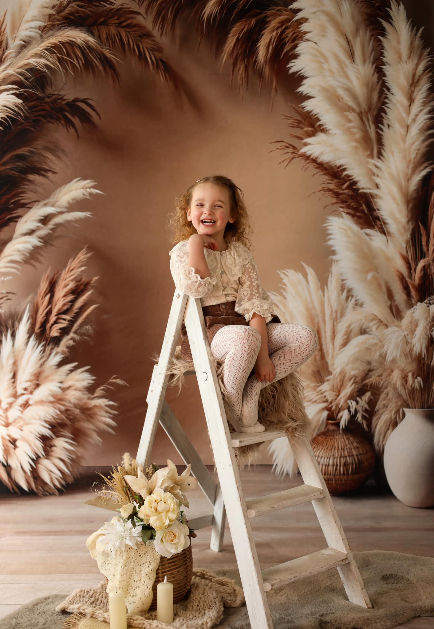 Kate Sweep Boho Floral Arch Beige Backdrop Designed by Emetselch