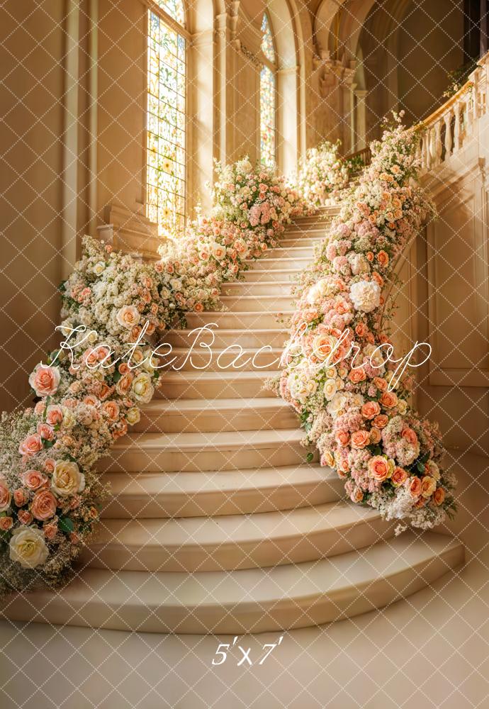 Kate Spring Cascading Stairs Floral Wedding Backdrop Designed by Emetselch