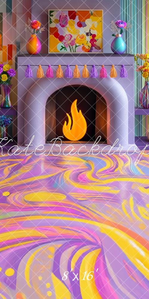 Kate Sweep Colorful Fireplace Cartoon Backdrop Designed by Mini MakeBelieve