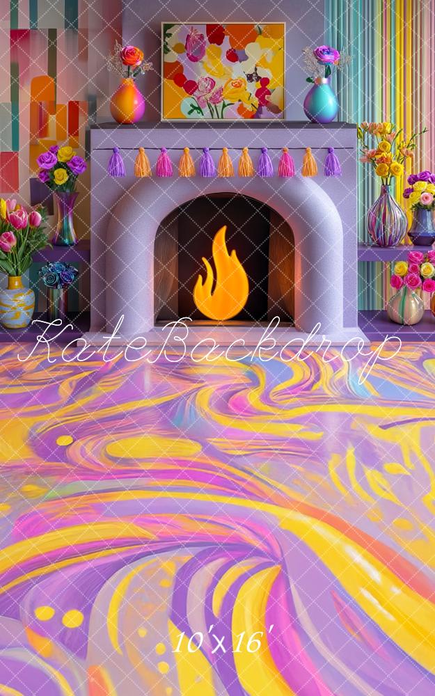 Kate Sweep Colorful Fireplace Cartoon Backdrop Designed by Mini MakeBelieve