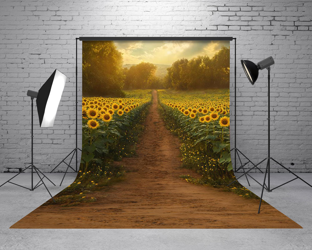 Kate Sweep Summer Sunflower Field Path Backdrop Designed by Emetselch -UK