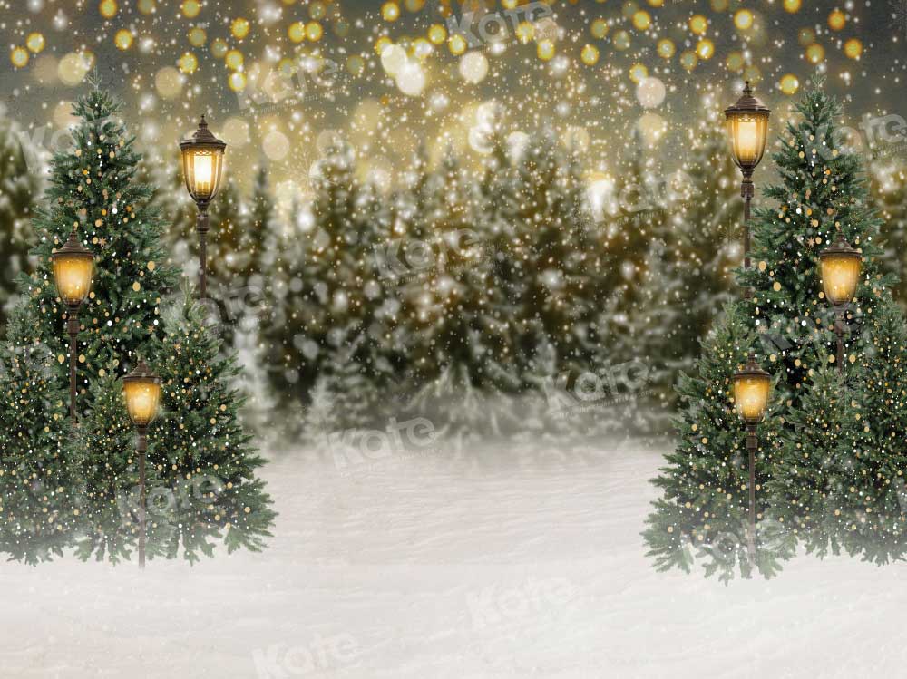Kate Christmas Snow Forest Lights Fleece Backdrop for Photography -UK