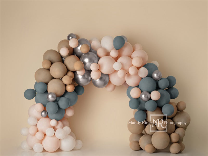 Kate Boho Balloon Arch Fleece Backdrop Matte Blue Pink Designed by Mandy Ringe Photography -UK