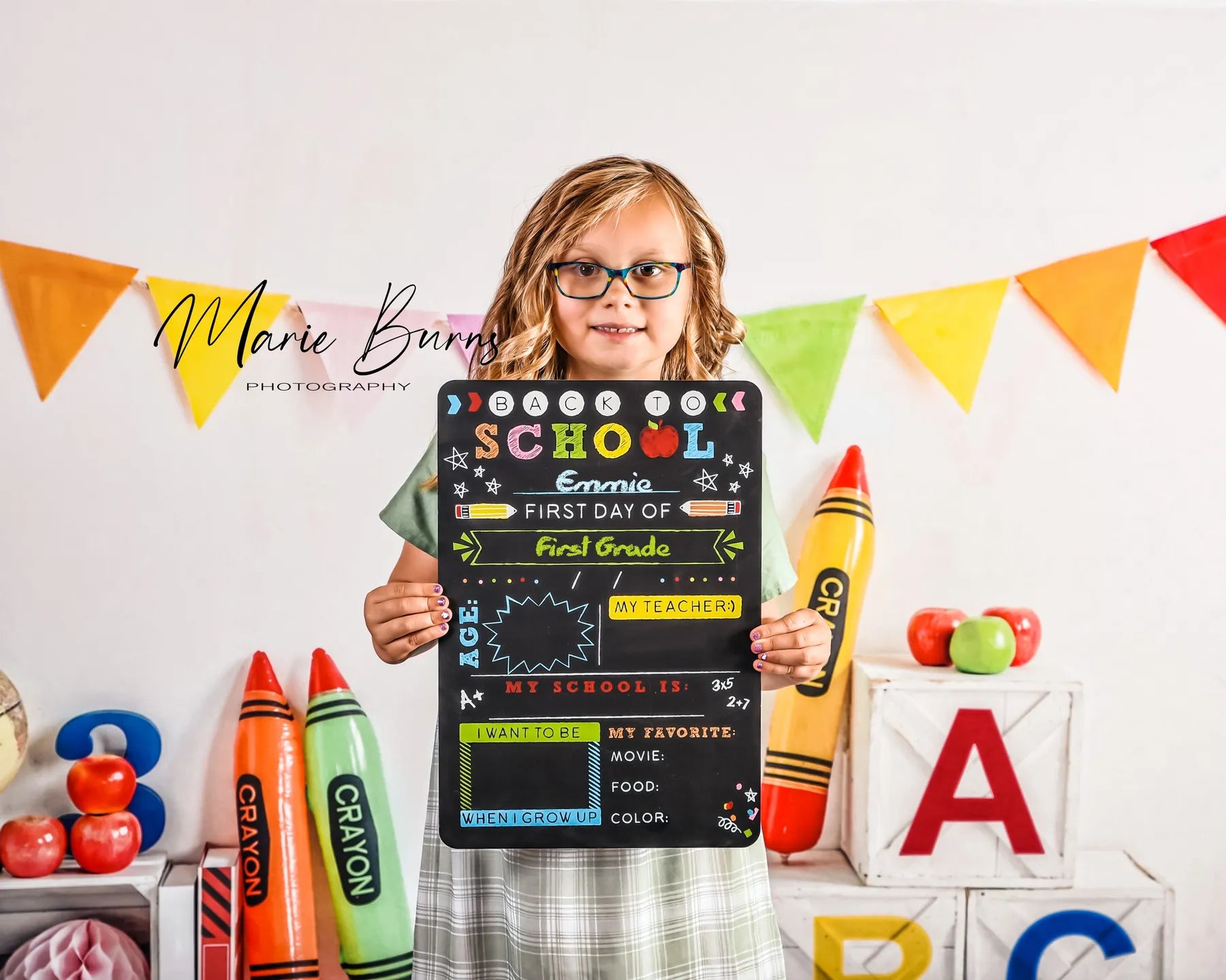 Kate Back to School Fleece Backdrop Crayon for Photography -UK