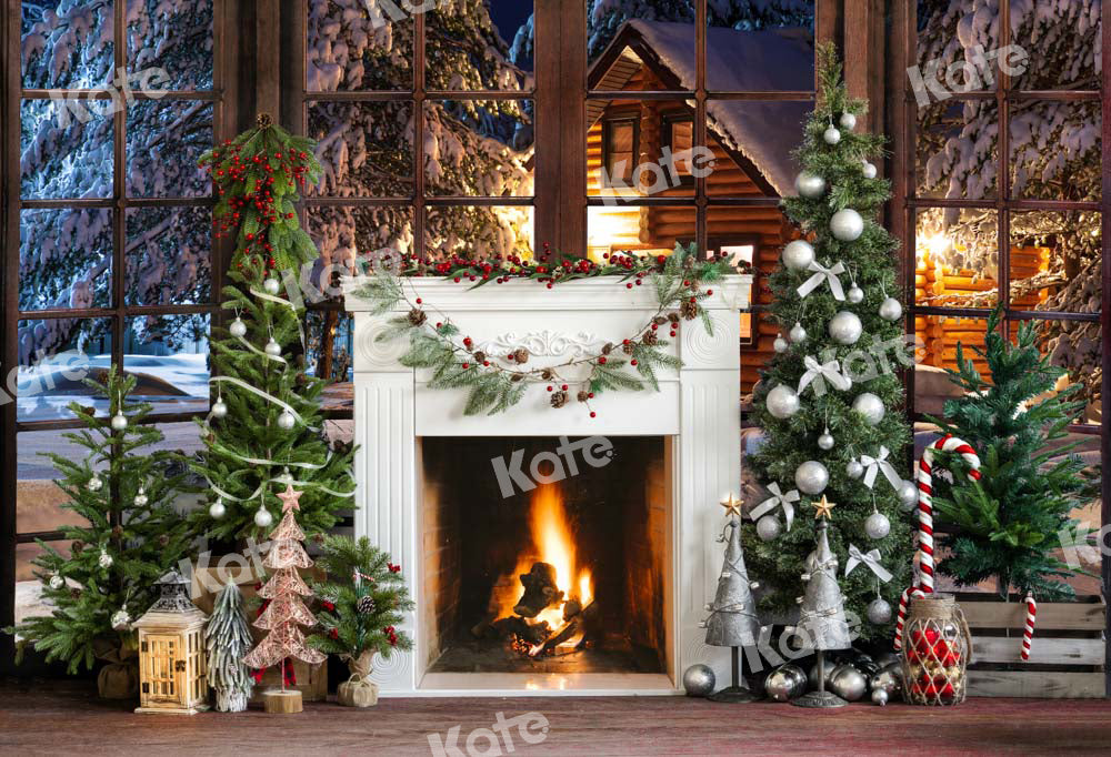 Kate Christmas Fireplace Snow Window Backdrop Designed by Emetselch -UK