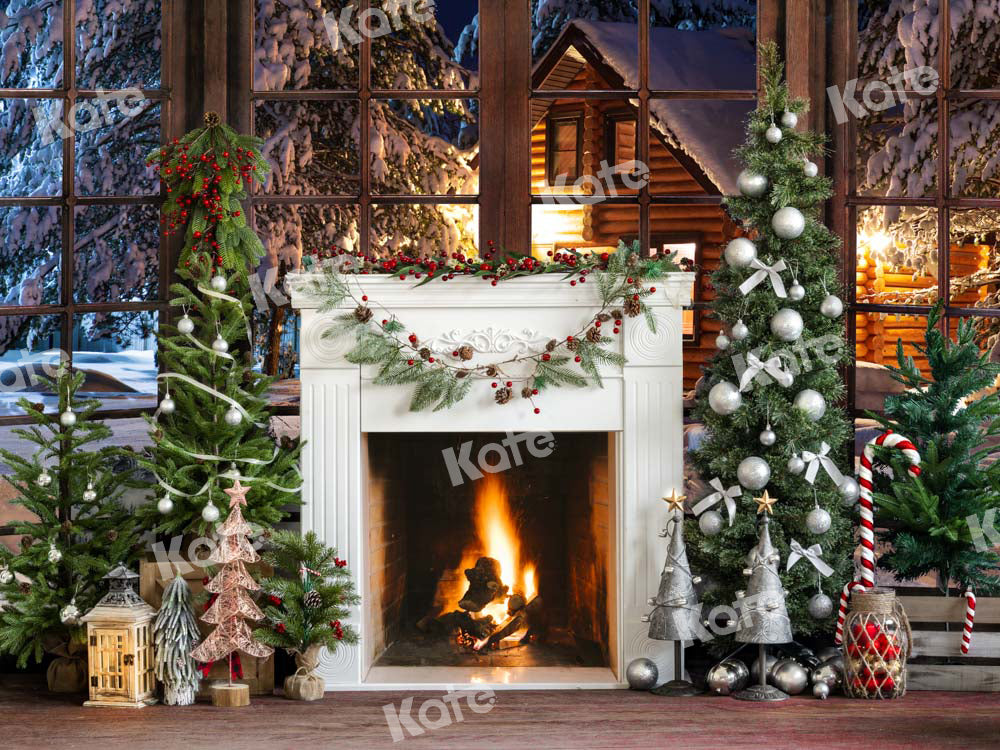 Kate Christmas Fireplace Snow Window Backdrop Designed by Emetselch -UK