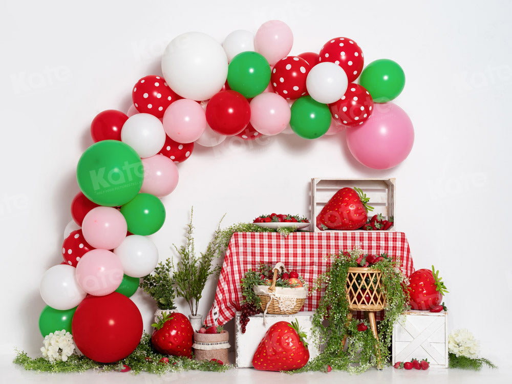 Kate Strawberry Balloons Cake Smash Backdrop Designed by Emetselch -UK