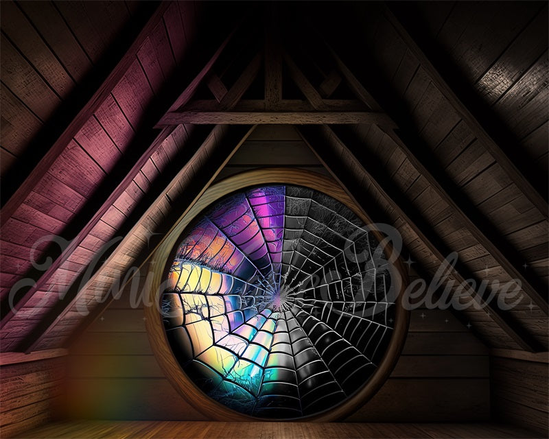 Kate Spooky Attic Room Spiderweb Window Backdrop  Designed by Mini MakeBelieve -UK