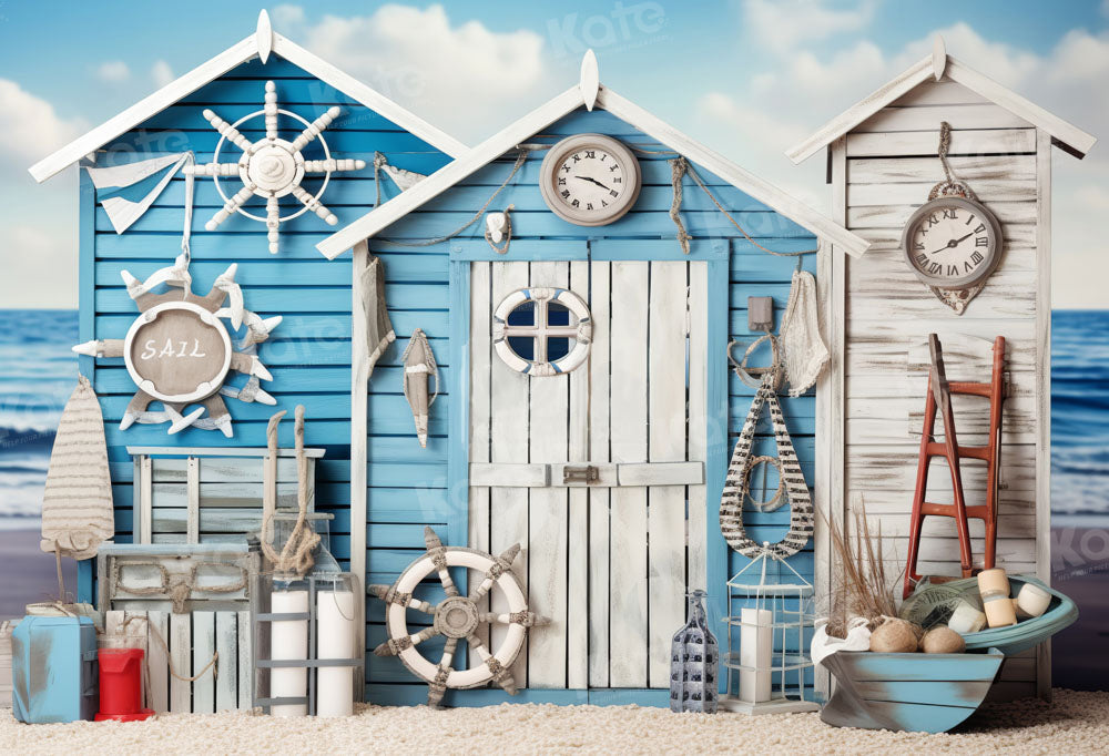 Kate Nautical Summer Blue House Backdrop Designed by Chain Photography -UK