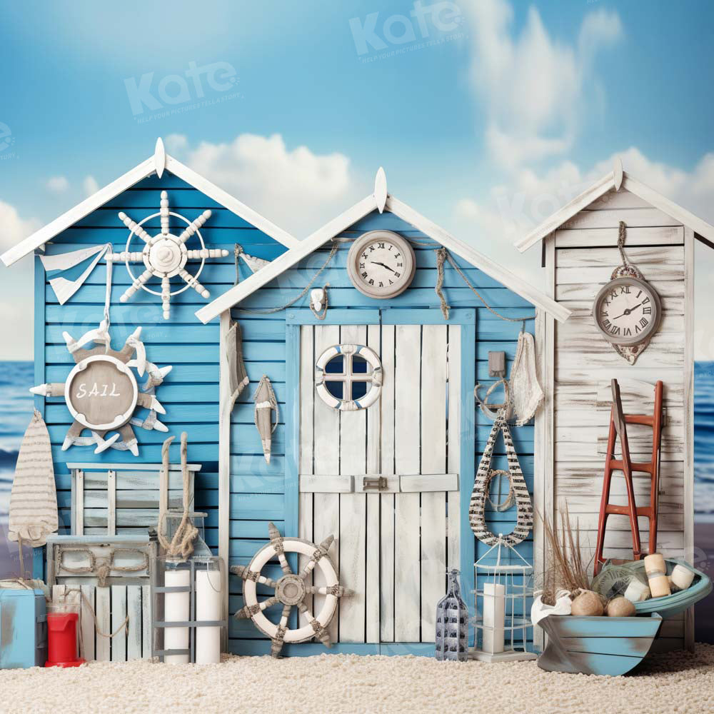 Kate Nautical Summer Blue House Backdrop Designed by Chain Photography -UK