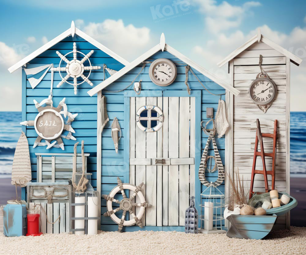 Kate Nautical Summer Blue House Backdrop Designed by Chain Photography -UK