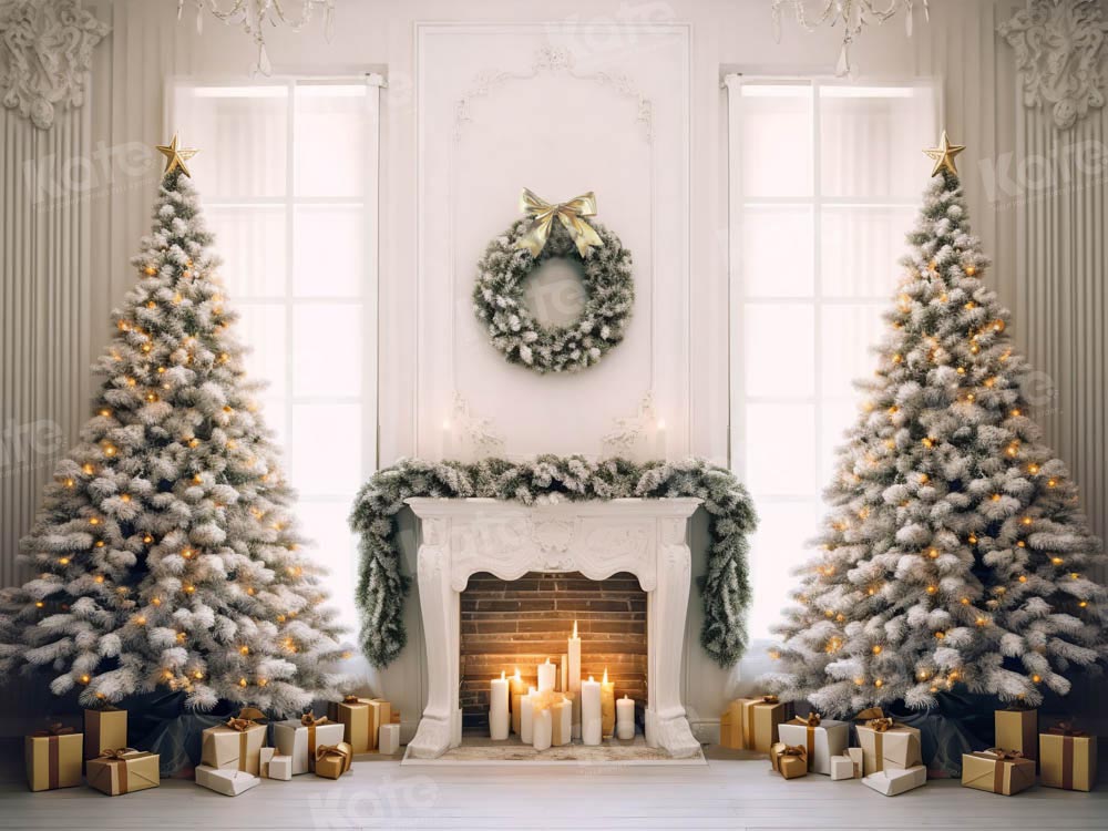 Kate Christmas Elegant Fireplace Tree Window Backdrop Designed by Chain Photography -UK