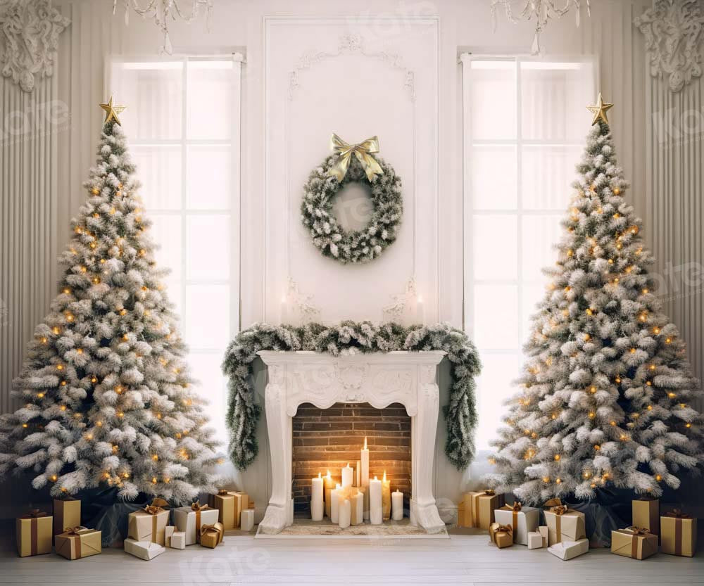 Kate Christmas Elegant Fireplace Tree Window Backdrop Designed by Chain Photography -UK