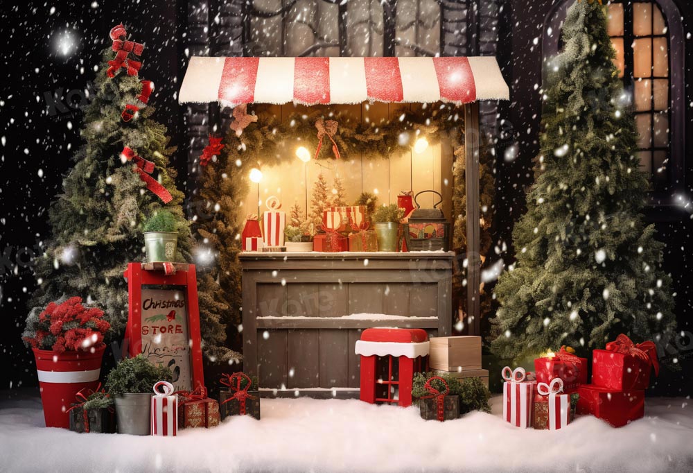 Kate Christmas Snowy Tree Night Shop Backdrop Designed by Chain Photography -UK