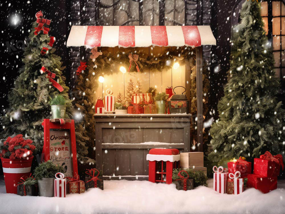 Kate Christmas Snowy Tree Night Shop Backdrop Designed by Chain Photography -UK