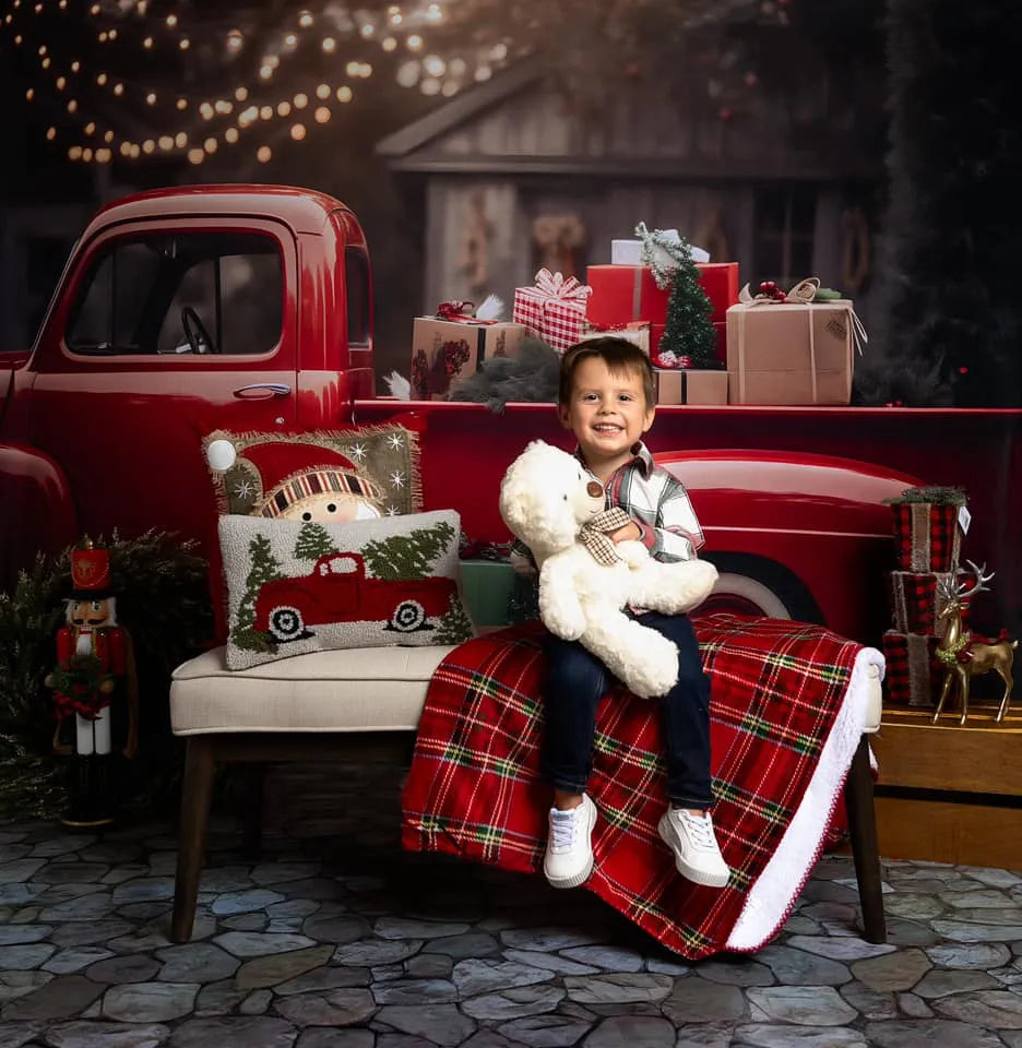 Kate Christmas Gift in Red Truck Fleece Backdrop for Photography -UK