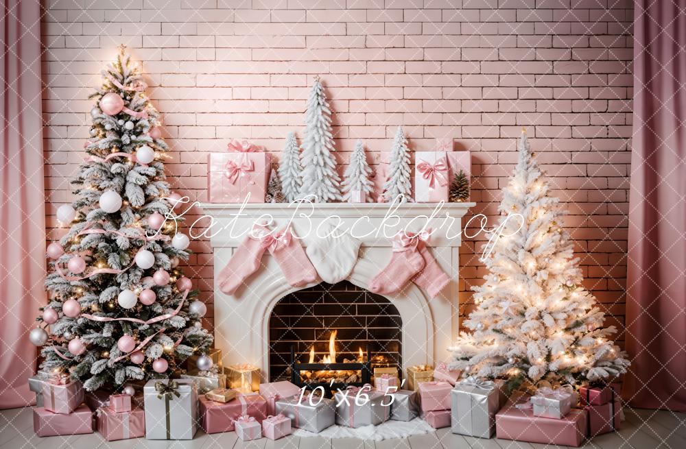 Kate Christmas Pink Room Fireplace Backdrop for Photography -UK