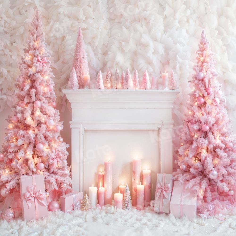 Kate Christmas Pink Fireplace Tree Backdrop Designed by Emetselch -UK