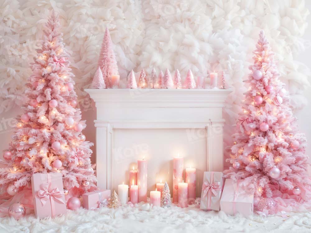 Kate Christmas Pink Fireplace Tree Backdrop Designed by Emetselch -UK