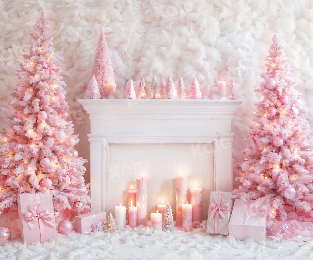 Kate Christmas Pink Fireplace Tree Backdrop Designed by Emetselch -UK