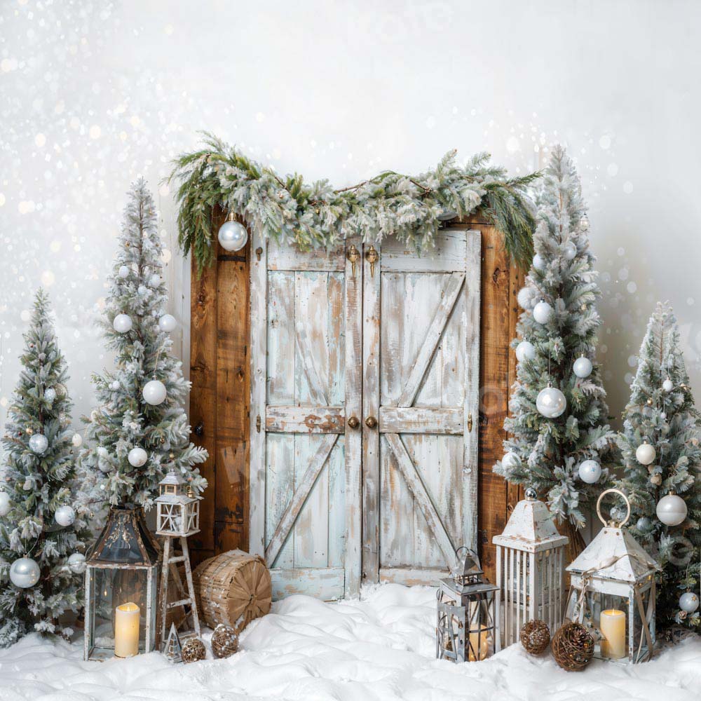 Kate Christmas Barn Door Tree Snow Backdrop Designed by Emetselch -UK