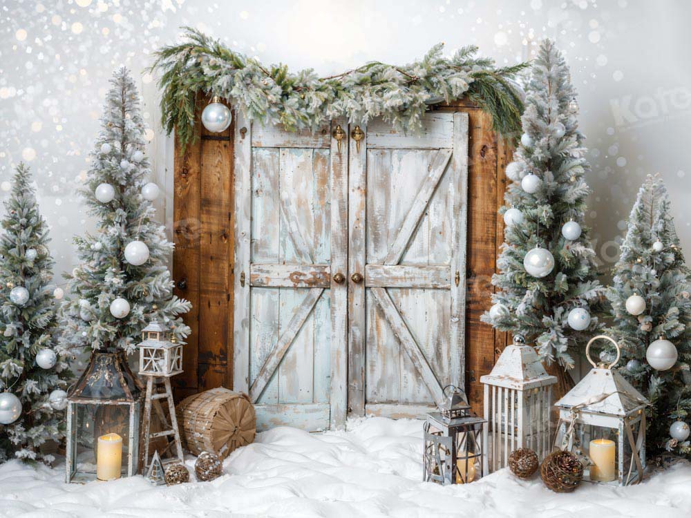 Kate Christmas Barn Door Tree Snow Backdrop Designed by Emetselch -UK