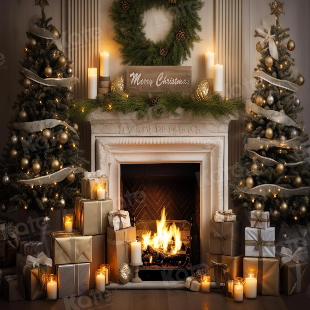 Lightning Deals Kate Merry Christmas Fireplace Gift Tree Backdrop Designed by Emetselch