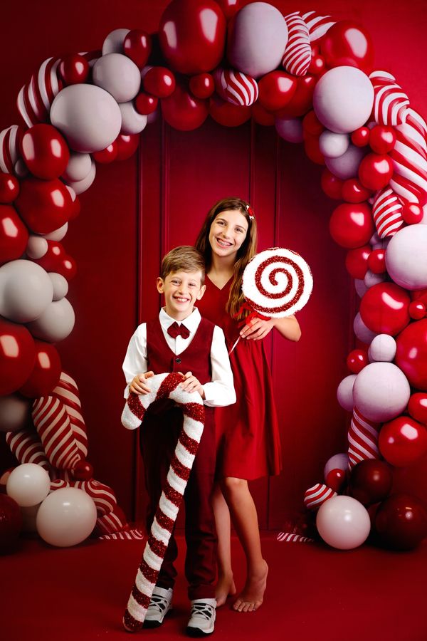 Kate Candycane Balloons Arch Red Wall Backdrop Designed by Megan Leigh Photography -UK