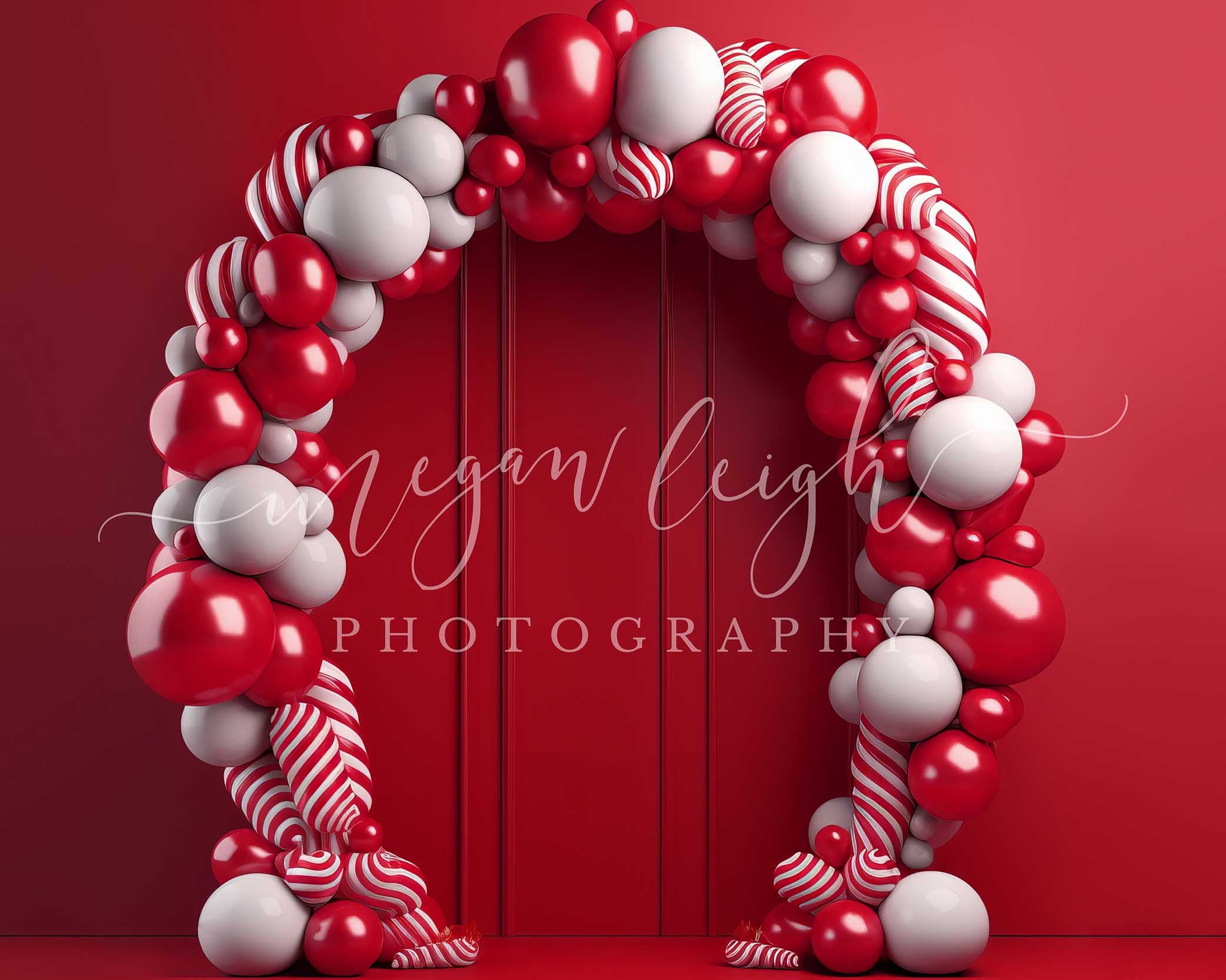 Kate Candycane Balloons Arch Red Wall Backdrop Designed by Megan Leigh Photography -UK